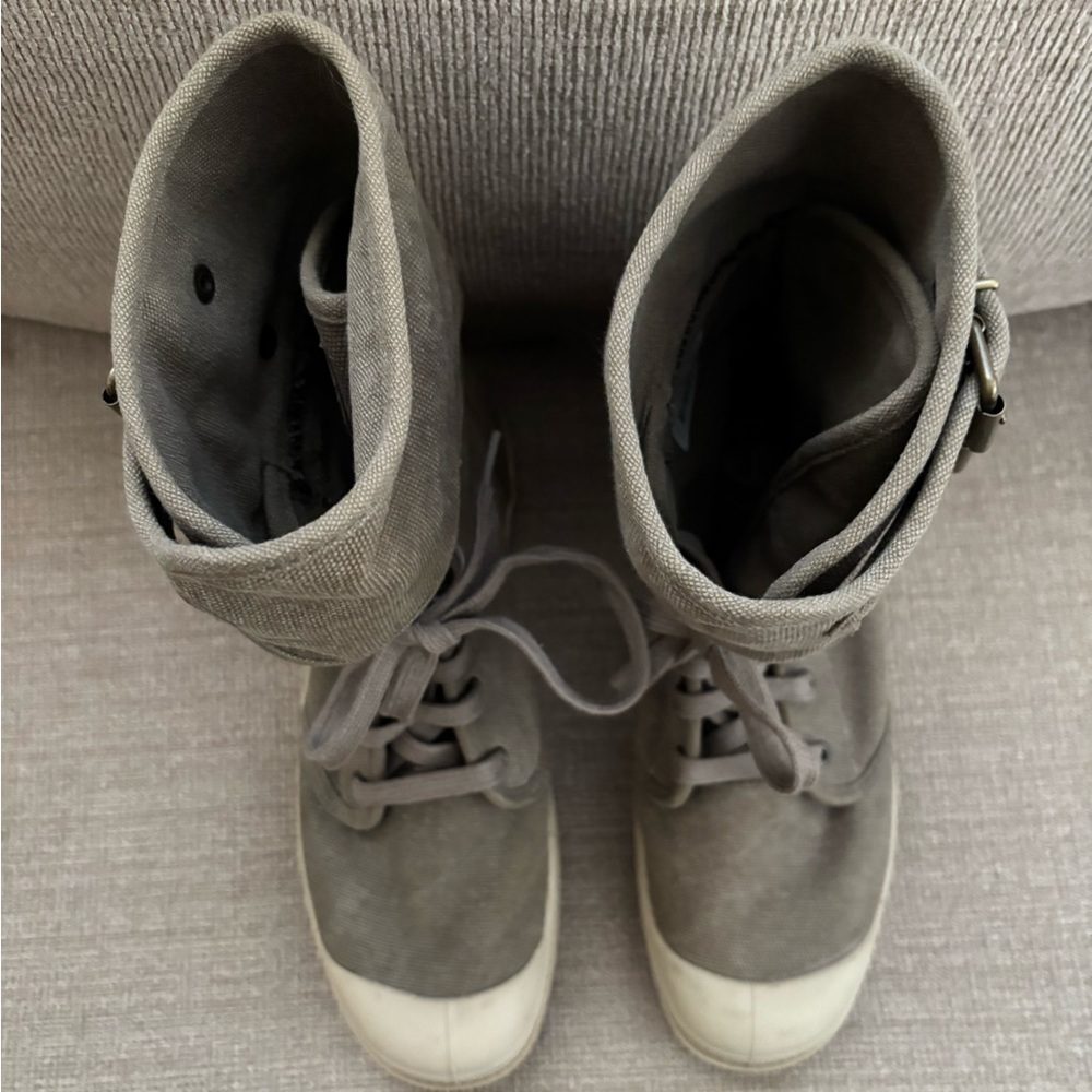 Palladium Pampa Pelaton Combat Boots Size 9 Women’s Beige Khaki Calf Buckles - Picture 10 of 12